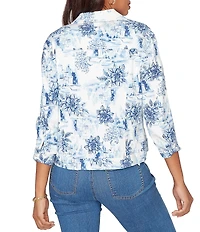 Ruby Rd. Tencel™ Toile Print Point Collar Bracelet Roll Sleeve Button-Front Jacket