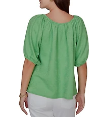 Ruby Rd. Textured Jacquard Floral Scoop Neck Elbow Sleeve Top