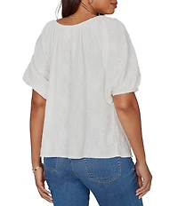 Ruby Rd. Textured Jacquard Floral Scoop Neck Elbow Sleeve Top