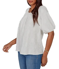 Ruby Rd. Textured Jacquard Floral Scoop Neck Elbow Sleeve Top