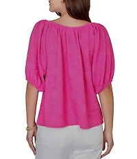 Ruby Rd. Textured Jacquard Floral Scoop Neck Elbow Sleeve Top