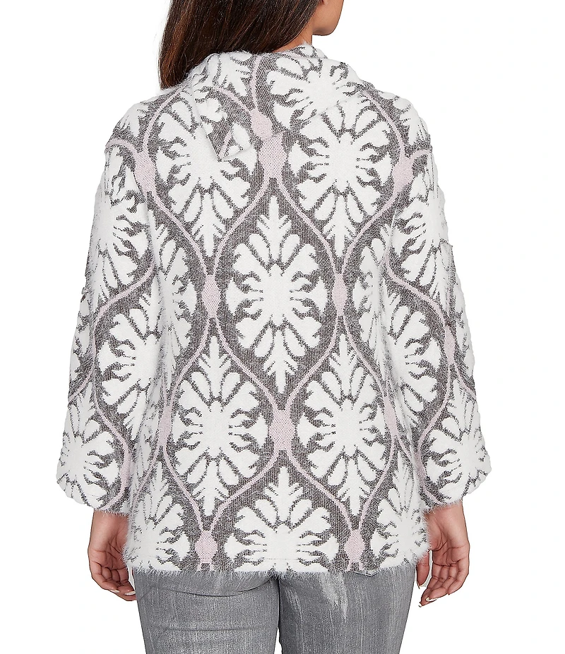 Ruby Rd. Textured Jacquard Knit Medallion Cowl Neck Bracelet Length Sleeve Sweater