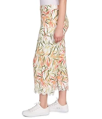 Ruby Rd. Coordinating Tropical Fern Pattern Embroidered Lace Scallop Edge Wide-Leg Pull-On Crop Pants