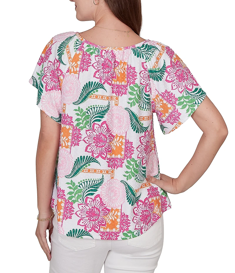 Ruby Rd. Tropical Floral V-Neck Short Flutter Sleeve Top