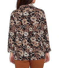 Ruby Rd. Floral Spots Print Cowl Neck Side Zipper Knit Top