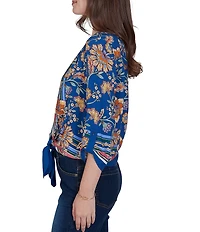 Ruby Rd. Woven Floral Vines V-Neck 3/4 Sleeve Top