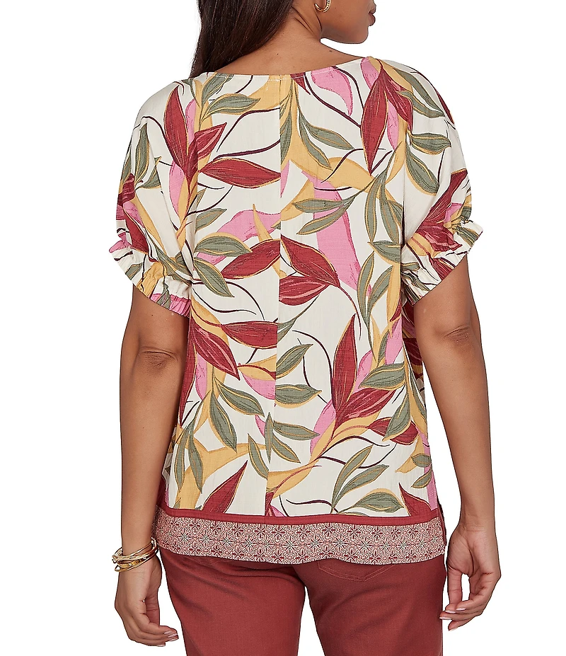 Ruby Rd. Woven Sedona Scoop Neck Short Elasticated Sleeve Top