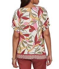 Ruby Rd. Woven Sedona Scoop Neck Short Elasticated Sleeve Top