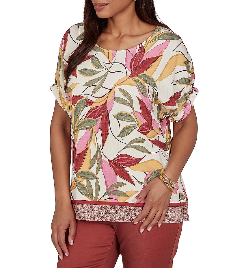 Ruby Rd. Woven Sedona Scoop Neck Short Elasticated Sleeve Top