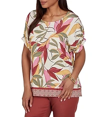Ruby Rd. Woven Sedona Scoop Neck Short Elasticated Sleeve Top