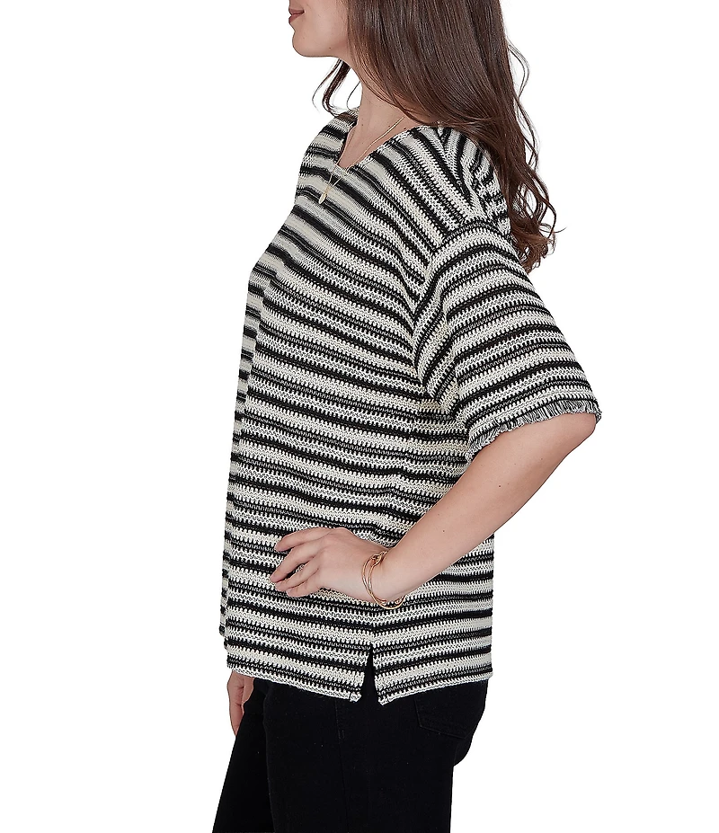 Ruby Rd. Woven Stripe Scoop Neck Short Fringe Sleeve Top