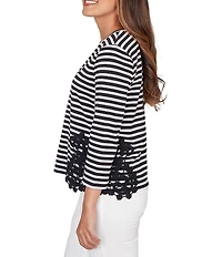 Ruby Rd. Yarn-Dyed Cotton Jersey Knit Stripe Lace Applique Top