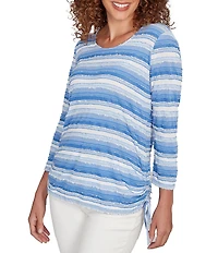 Ruby Rd. Yarn-Dyed Eyelash Stripe Scoop Neck 3/4 Sleeve Adjustable Side Ties Top