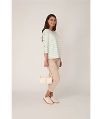 Ruby Rd. Yarn-Dyed Stripe Crew Neck 3/4 Button Sleeve Knit Top