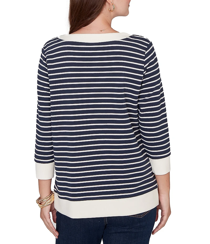 Ruby Rd. Yarn-Dyed Stripe Scoop Neck 3/4 Sleeve Top