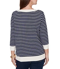 Ruby Rd. Yarn-Dyed Stripe Scoop Neck 3/4 Sleeve Top