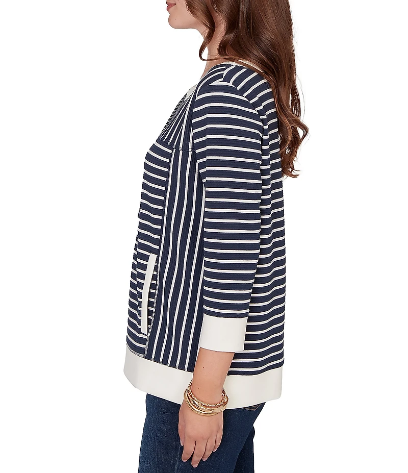 Ruby Rd. Yarn-Dyed Stripe Scoop Neck 3/4 Sleeve Top