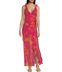 Rumored Just Like Heaven Wrap Ruffle Chiffon Maxi Dress