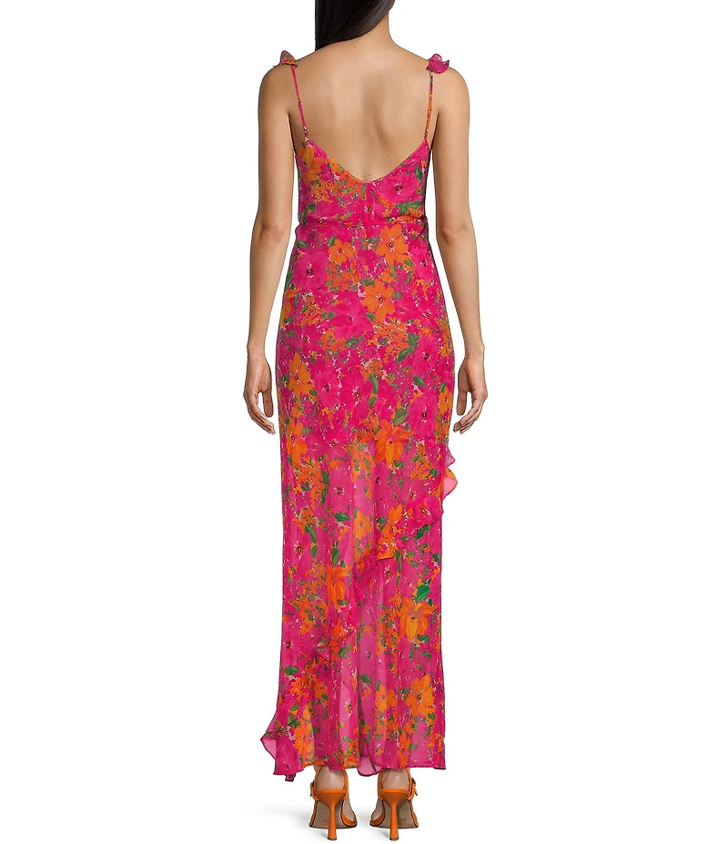 Rumored Just Like Heaven Wrap Ruffle Chiffon Maxi Dress
