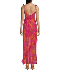Rumored Just Like Heaven Wrap Ruffle Chiffon Maxi Dress
