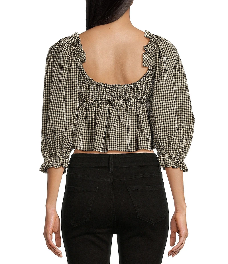 Rumored Parton Short Sleeve Tie-Front Gingham Top