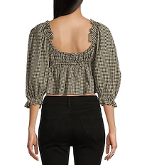 Rumored Parton Short Sleeve Tie-Front Gingham Top