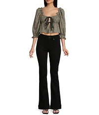 Rumored Parton Short Sleeve Tie-Front Gingham Top