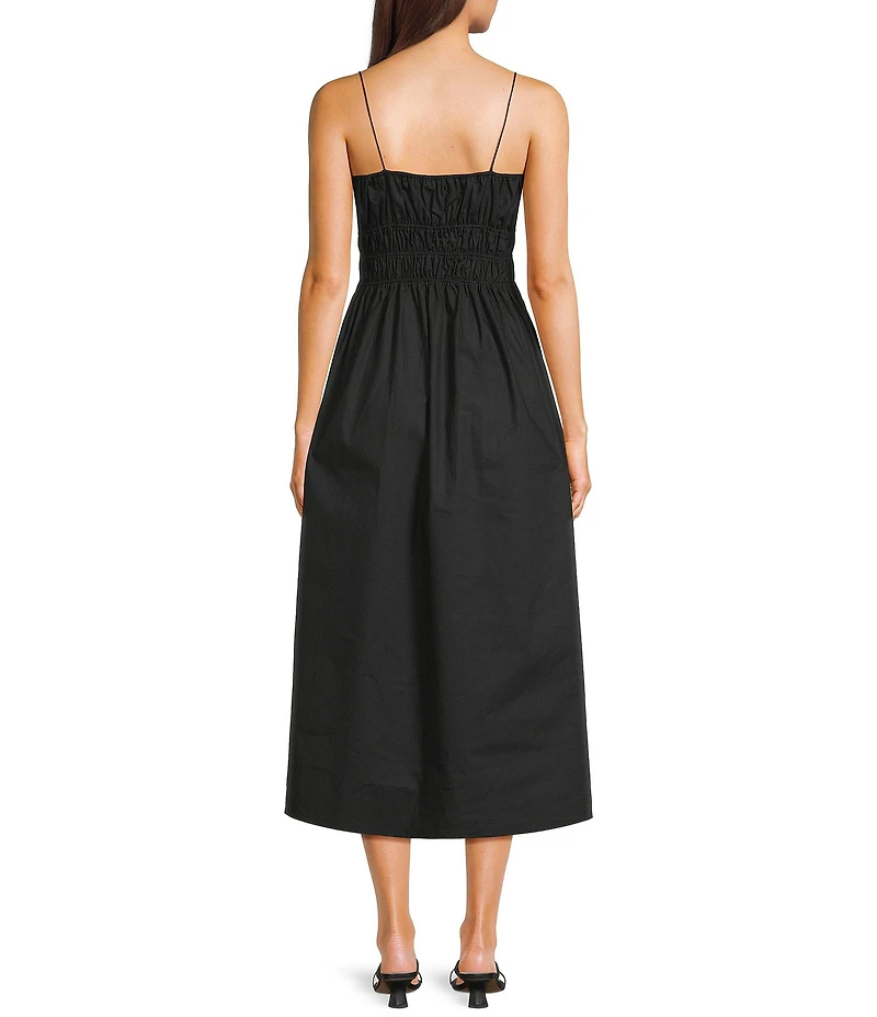 Rumored Positano Scoop Neck Sleeveless Tie Front Ruched Midi Dress