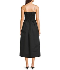Rumored Positano Scoop Neck Sleeveless Tie Front Ruched Midi Dress