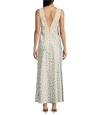 Rumored Satin Floral Print Plunging V-Neck Venice Maxi Dress
