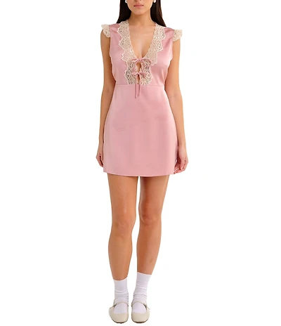 Rumored V-Neck Tie Front Honeycomb Mini Dress