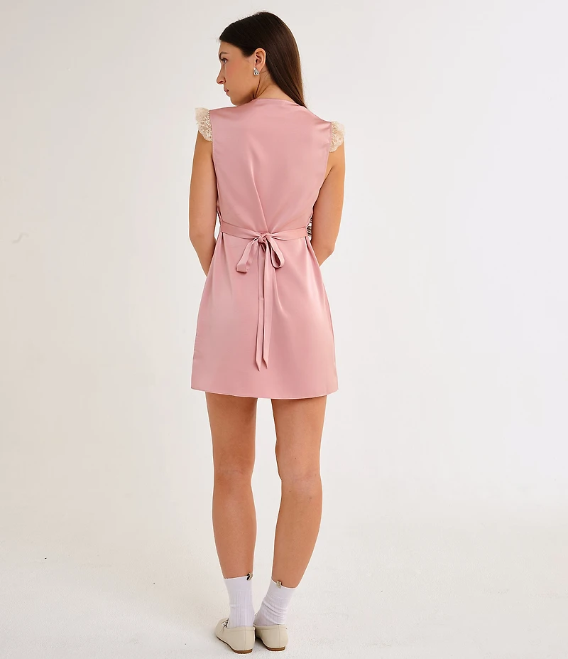 Rumored V-Neck Tie Front Honeycomb Mini Dress