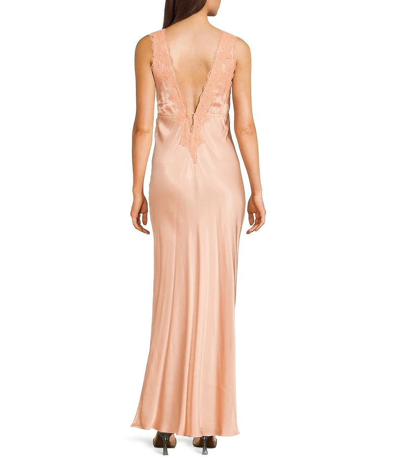 Rumored Satin Plunging V-Neck Venice Long Dress