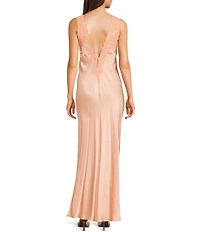 Rumored Satin Plunging V-Neck Venice Long Dress