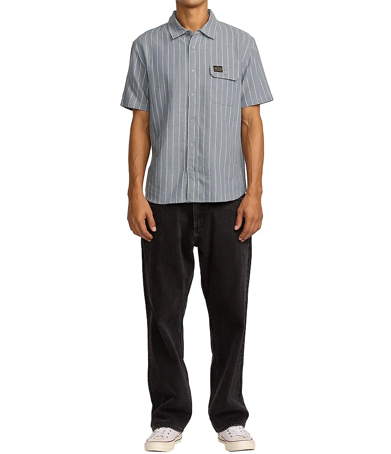 RVCA Dayshift Striped Short Sleeve Chambray Shirt