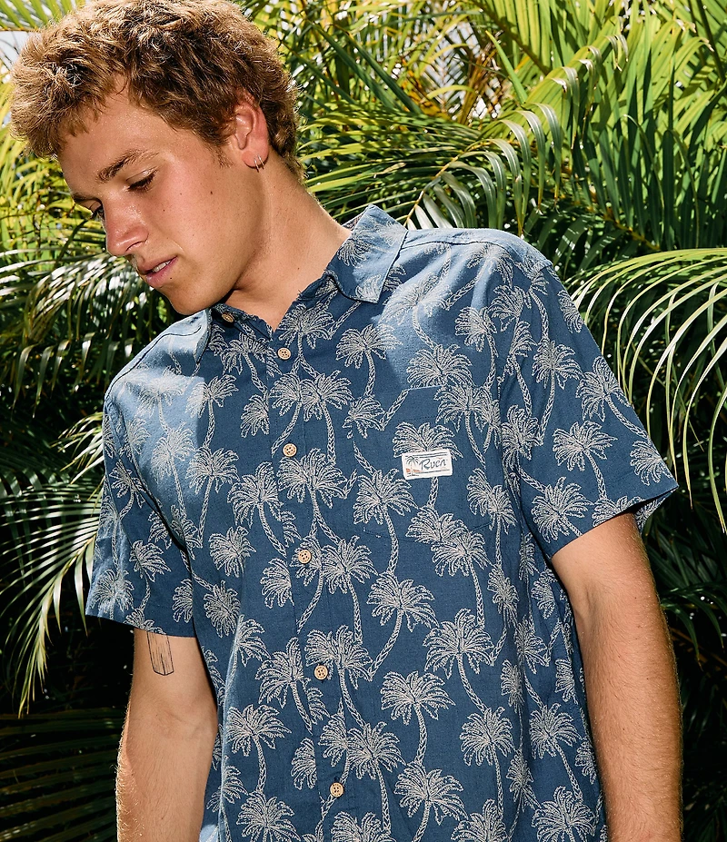 RVCA Exotica Printed Short Sleeve Linen Blend Shirt