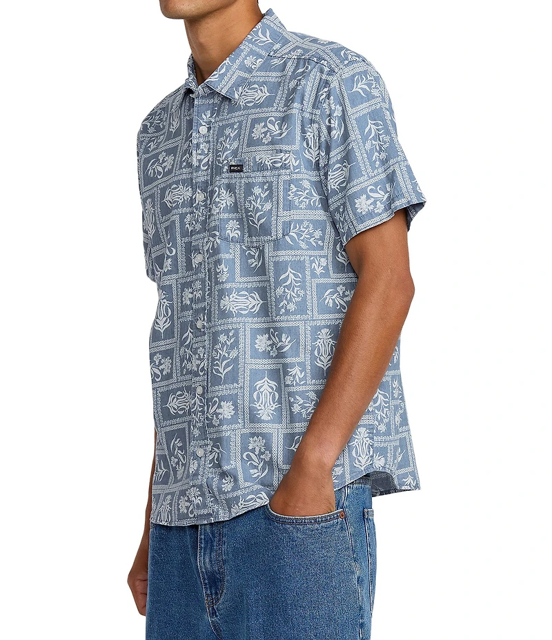 RVCA Frame Short Sleeve Printed Woven Chambray Shirt