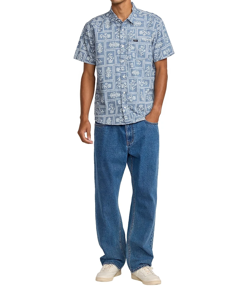 RVCA Frame Short Sleeve Printed Woven Chambray Shirt