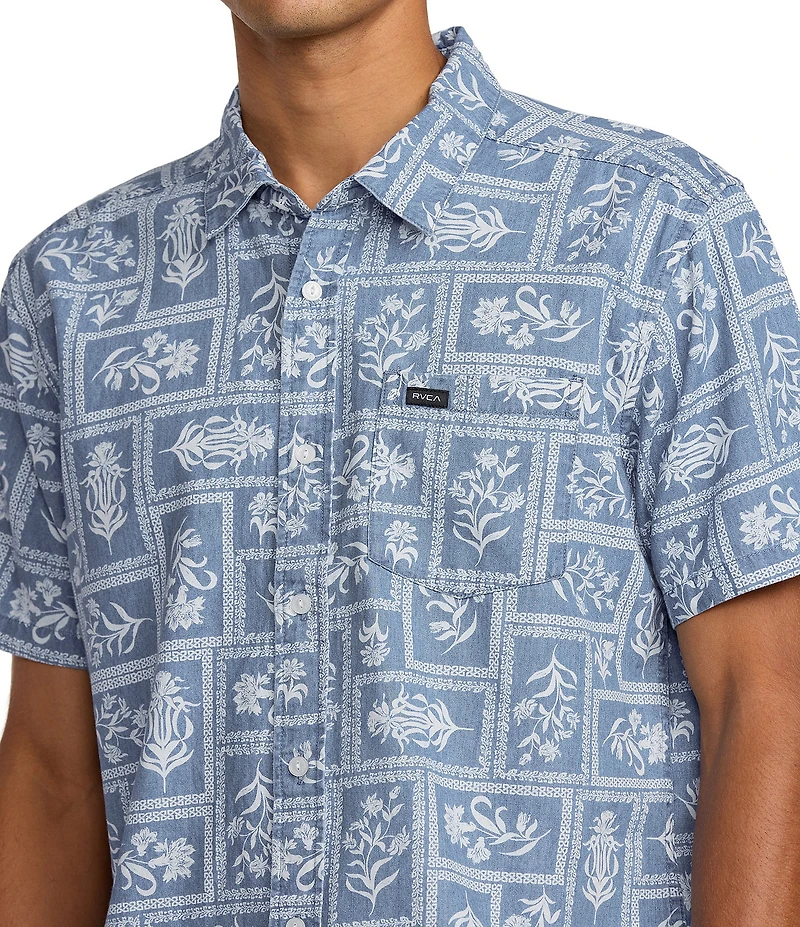 RVCA Frame Short Sleeve Printed Woven Chambray Shirt