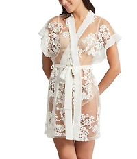 Rya Collection Charming Embroidered Lace Short Wrap Robe