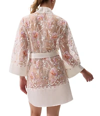 Rya Collection Dearest Floral Embroidered Long Sleeve Belt Tie Coordinating Short Robe