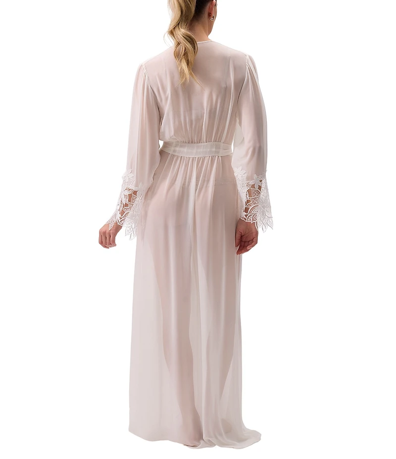 Rya Collection Delight Long Sleeve Open Lapel Long Chiffon Bridal Robe