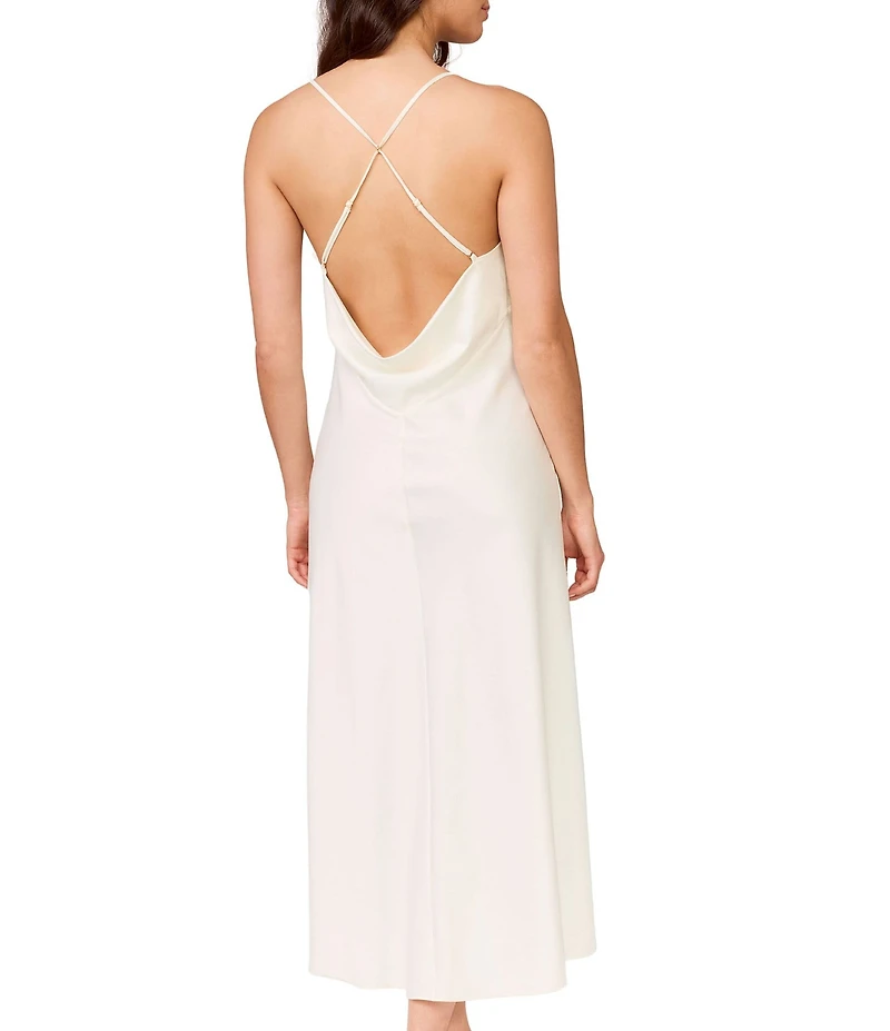 Rya Collection Haven Charmeuse Sleeveless Cowl Neck 3D Organza Flower Long Gown