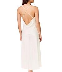 Rya Collection Haven Charmeuse Sleeveless Cowl Neck 3D Organza Flower Long Gown