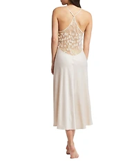 Rya Collection Kiss Solid Charmeuse Embroidered Tulle Back Gown