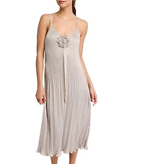 Rya Collection Love Joy Midi Charmeuse Pleated Sleeveless V-Neck Gown