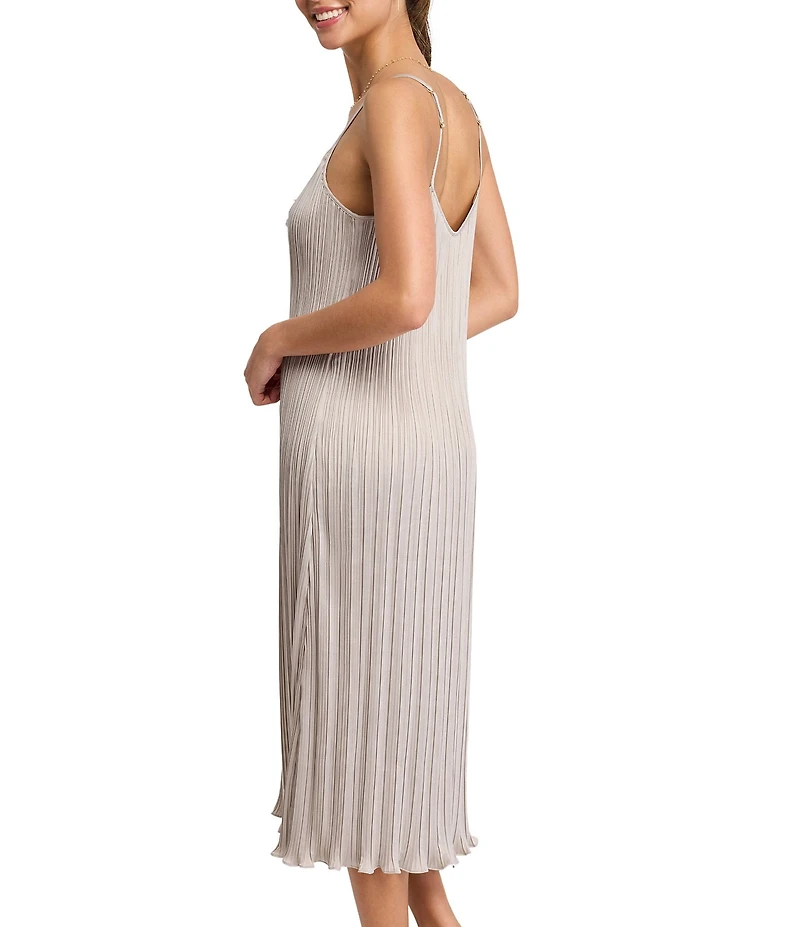 Rya Collection Love Joy Midi Charmeuse Pleated Sleeveless V-Neck Gown