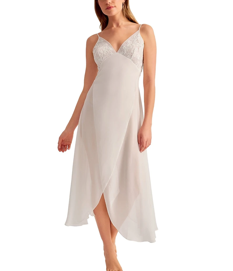 Rya Collection Mesh Duchess Sleeveless V-Neck Midi Gown