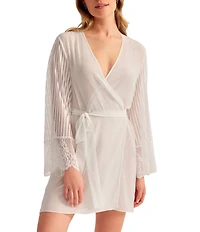Rya Collection Scandal Long Sleeve V-Neck Chantilly Lace Chiffon Short Robe