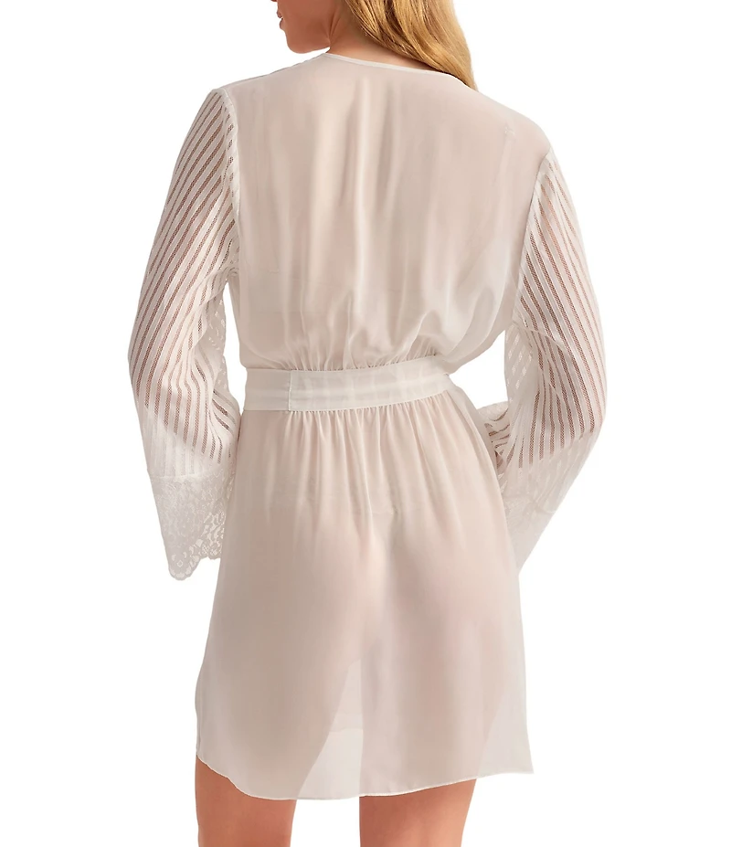 Rya Collection Scandal Long Sleeve V-Neck Chantilly Lace Chiffon Short Robe